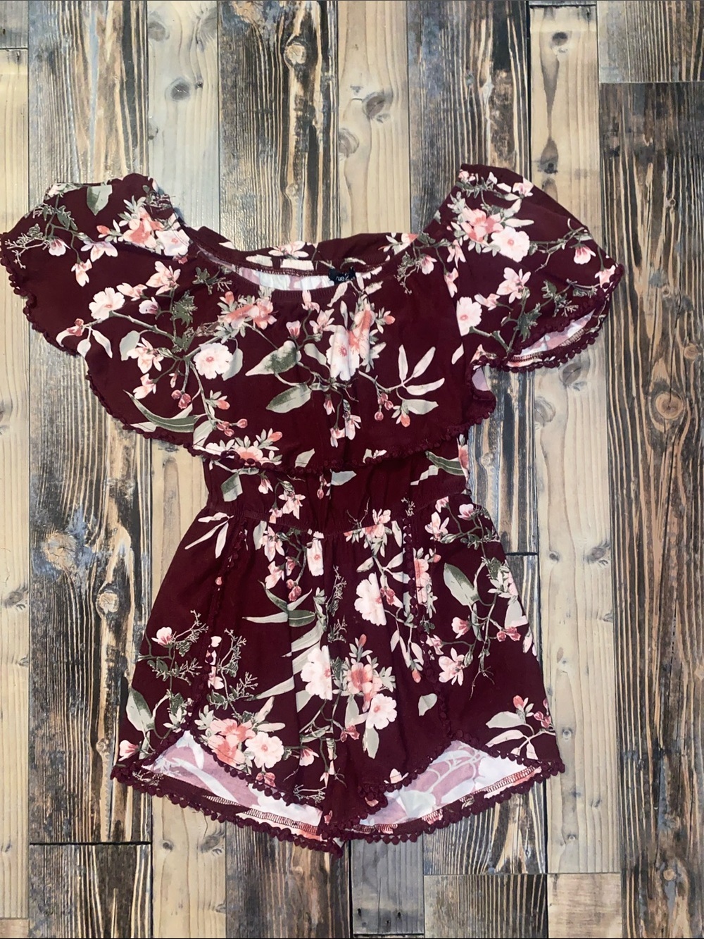 Rue21 Burgundy Floral Elastic Waist Romper